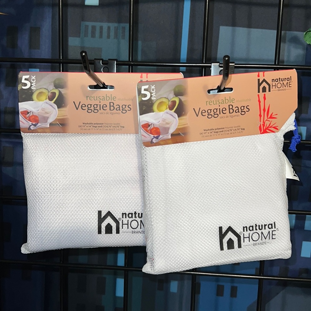 New Lot of 2 - NEW 5 PK Natural Home Brands Reusable net Veggie Bags Drawstrings